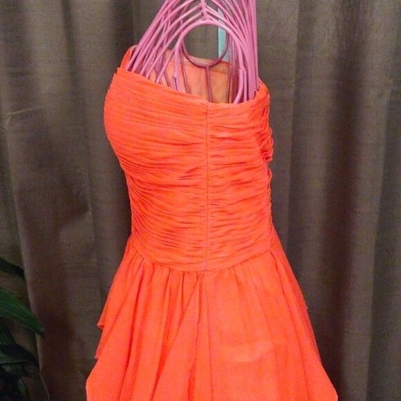 Arden B Neon Orange Strapless Asymmetrical Dress - Picture 7 of 8